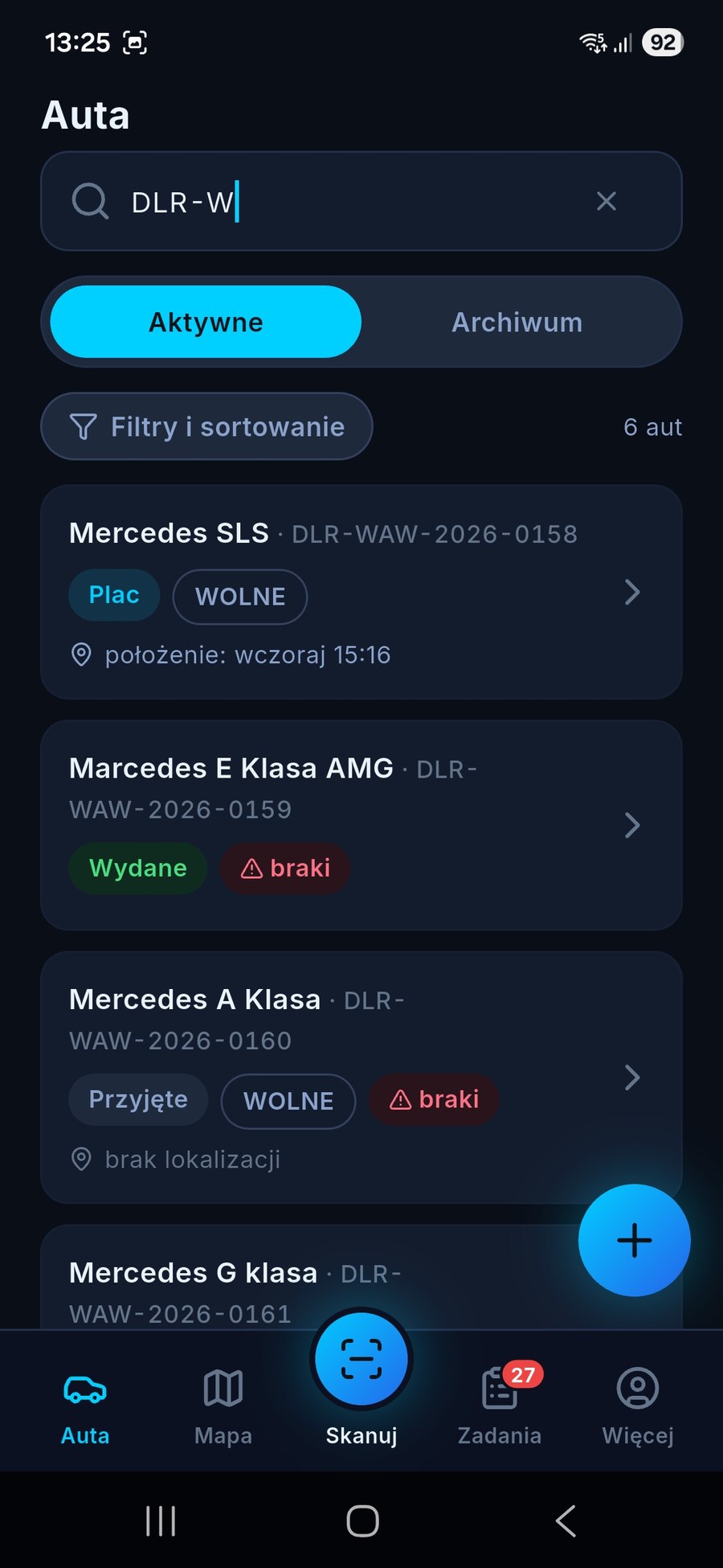 Wyszukiwarka pojazdów po numerze komisowym lub VIN w aplikacji FLOTT
